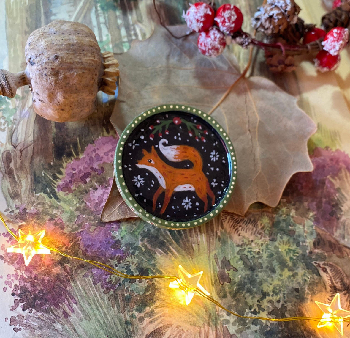 ✨Free Shipping✨Folsky Fox Brooch. Handpainted