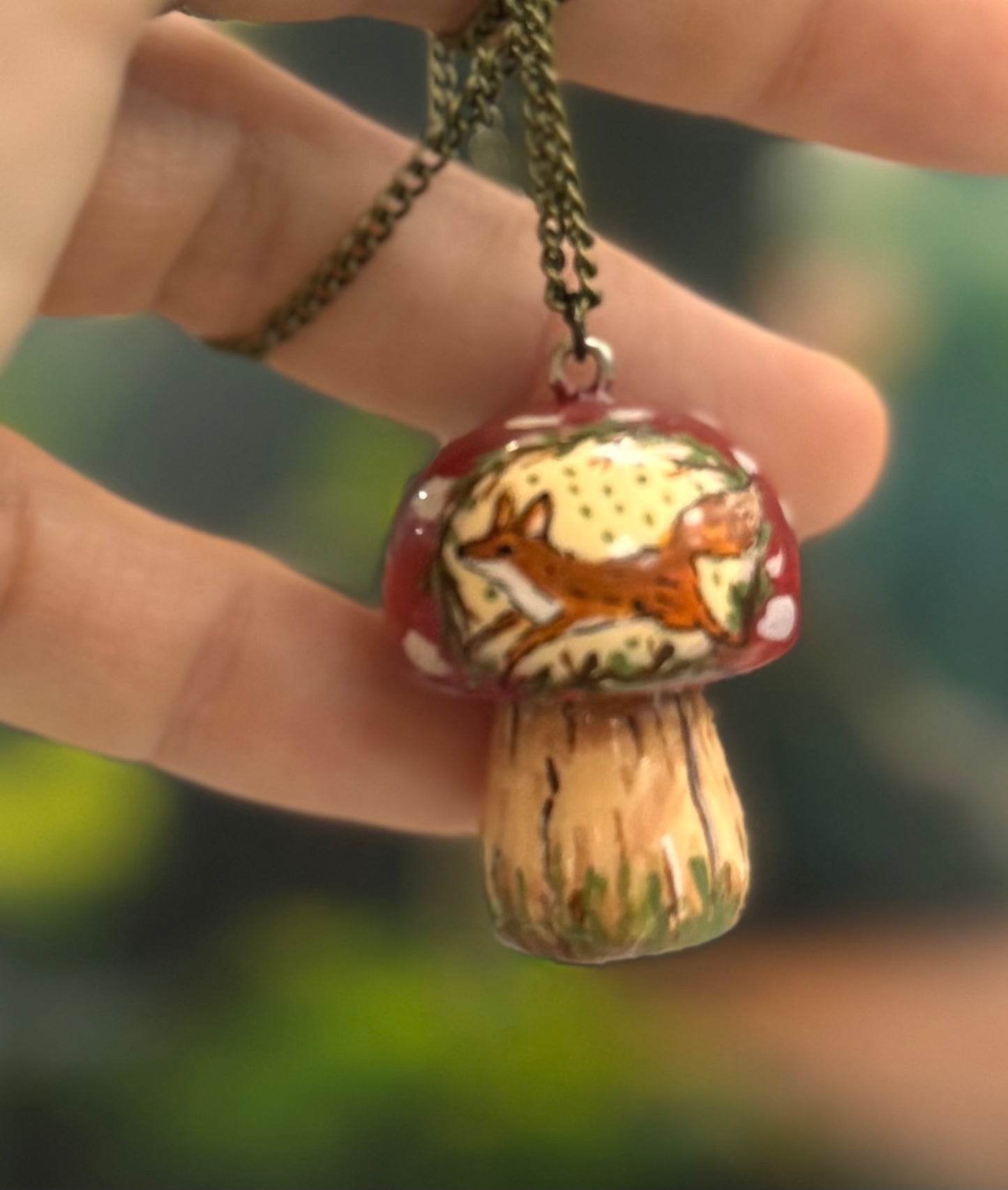 Faery Mushroom with red Fox necklace ✨FREE SHIPPING✨