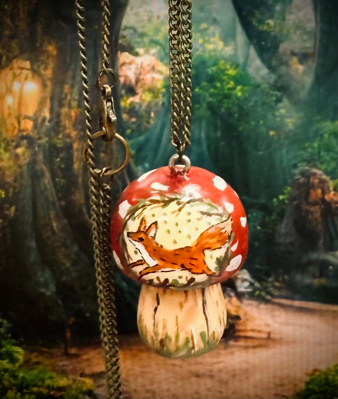 Faery Mushroom with red Fox necklace ✨FREE SHIPPING✨