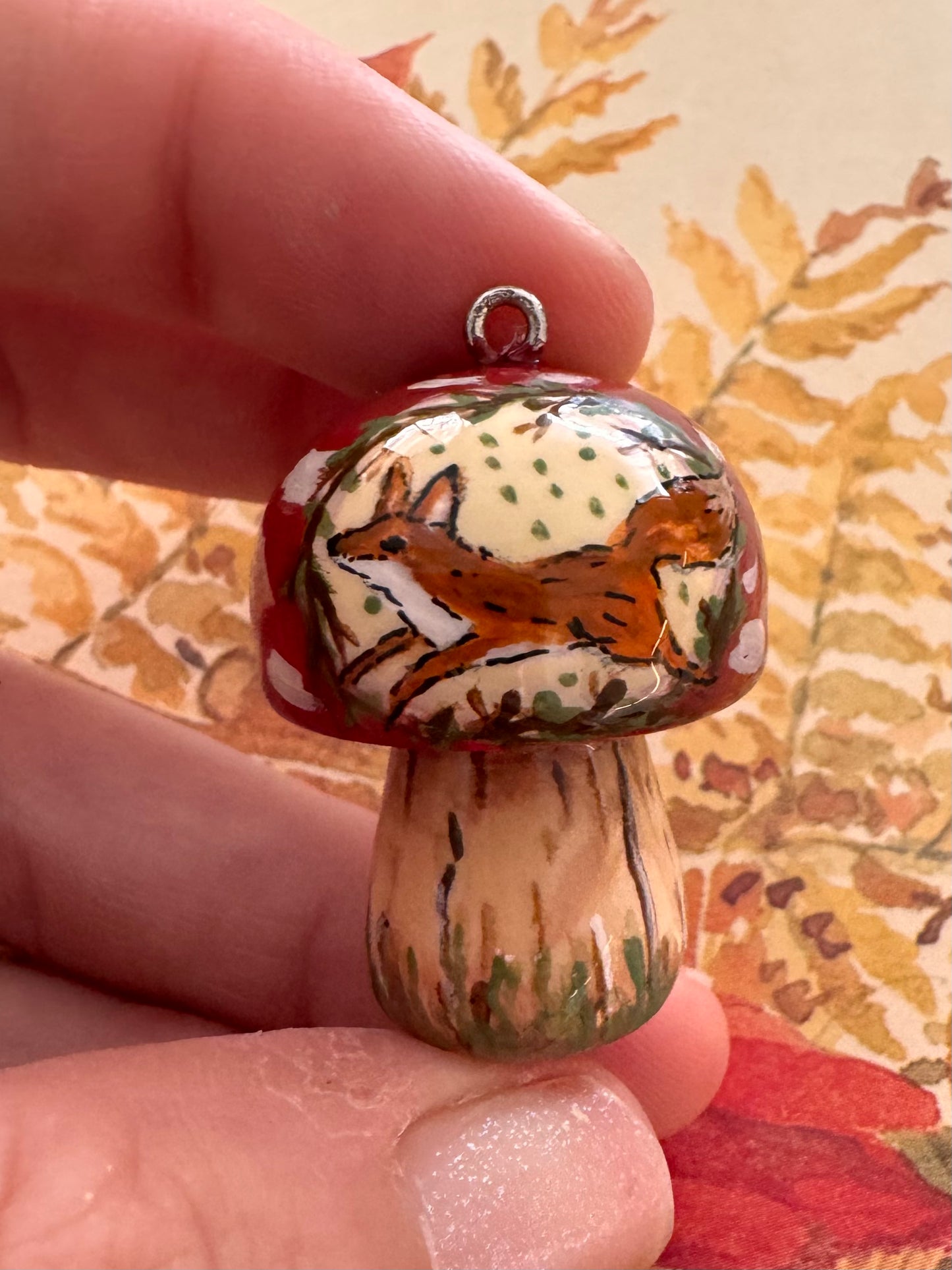 Faery Mushroom with red Fox necklace ✨FREE SHIPPING✨