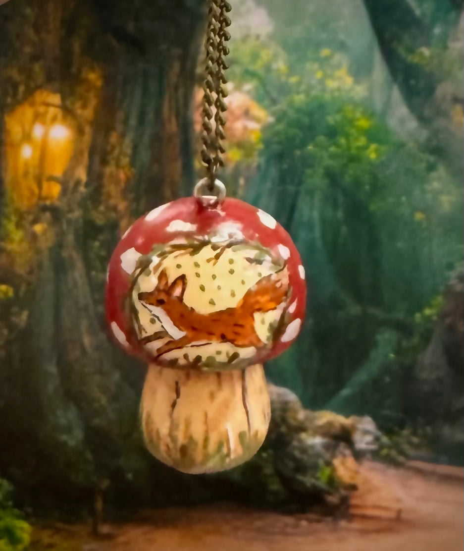 Faery Mushroom with red Fox necklace ✨FREE SHIPPING✨