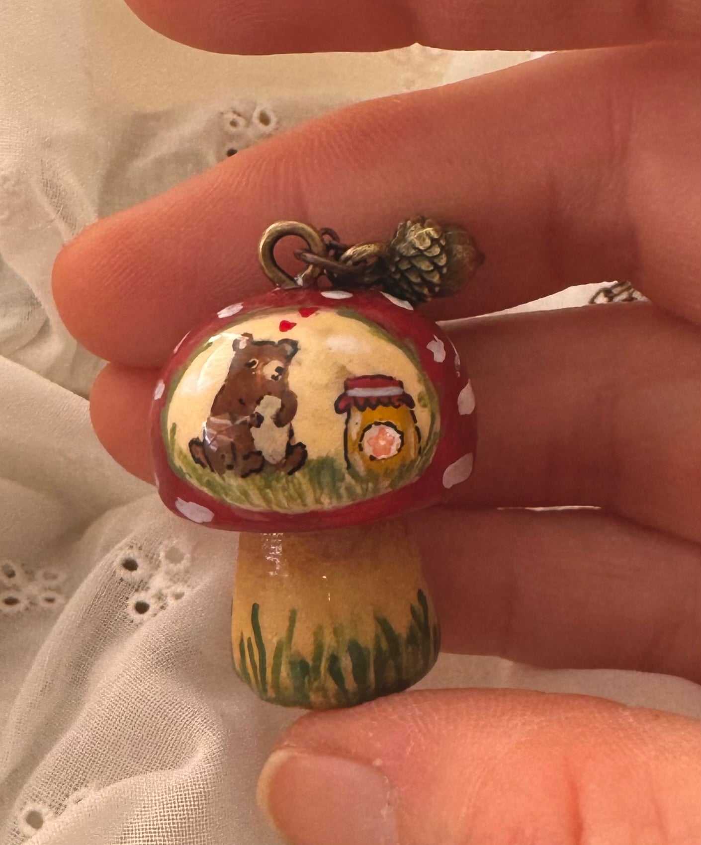 Faery Mushroom “Sweettooth Bear” necklace