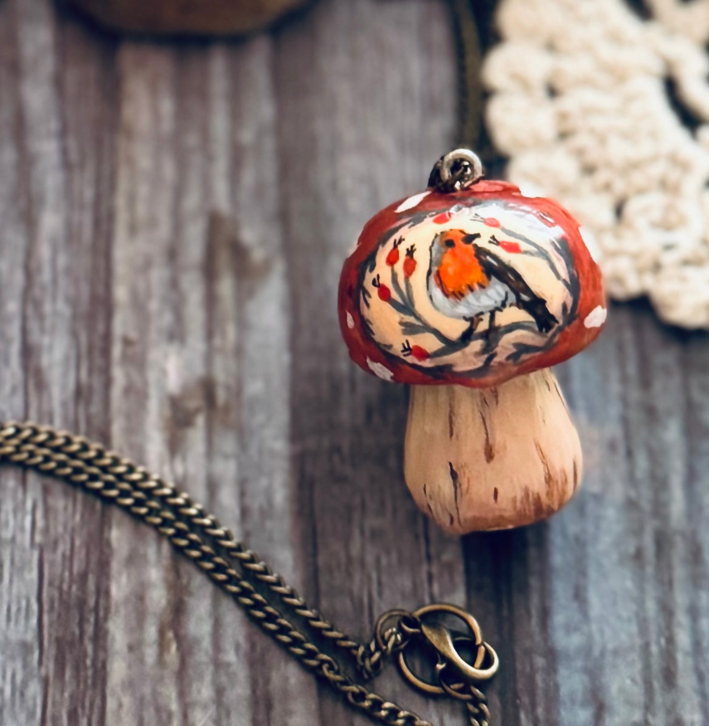 Faery Mushroom with Robin necklace