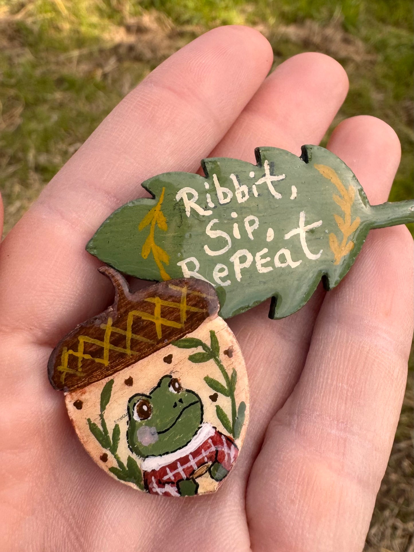 ✨only 1 pair✨Ribbit, Sip, Repeat . 2 matching handmade badges (Free Shipping)