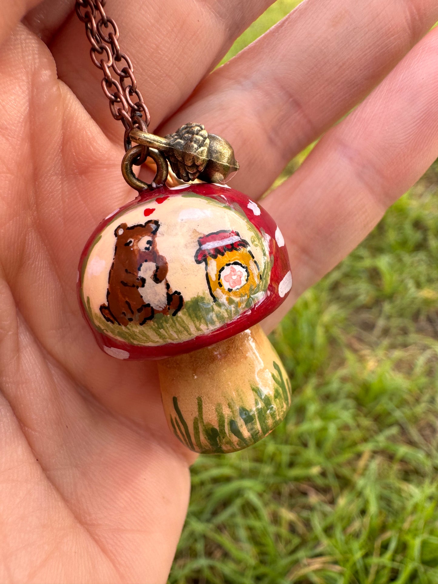 Faery Mushroom “Sweettooth Bear” necklace