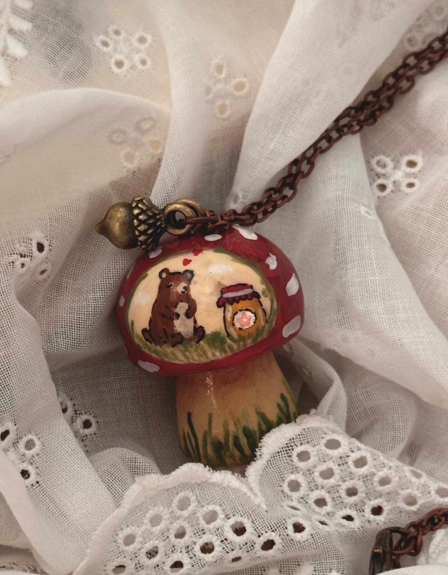 Faery Mushroom “Sweettooth Bear” necklace