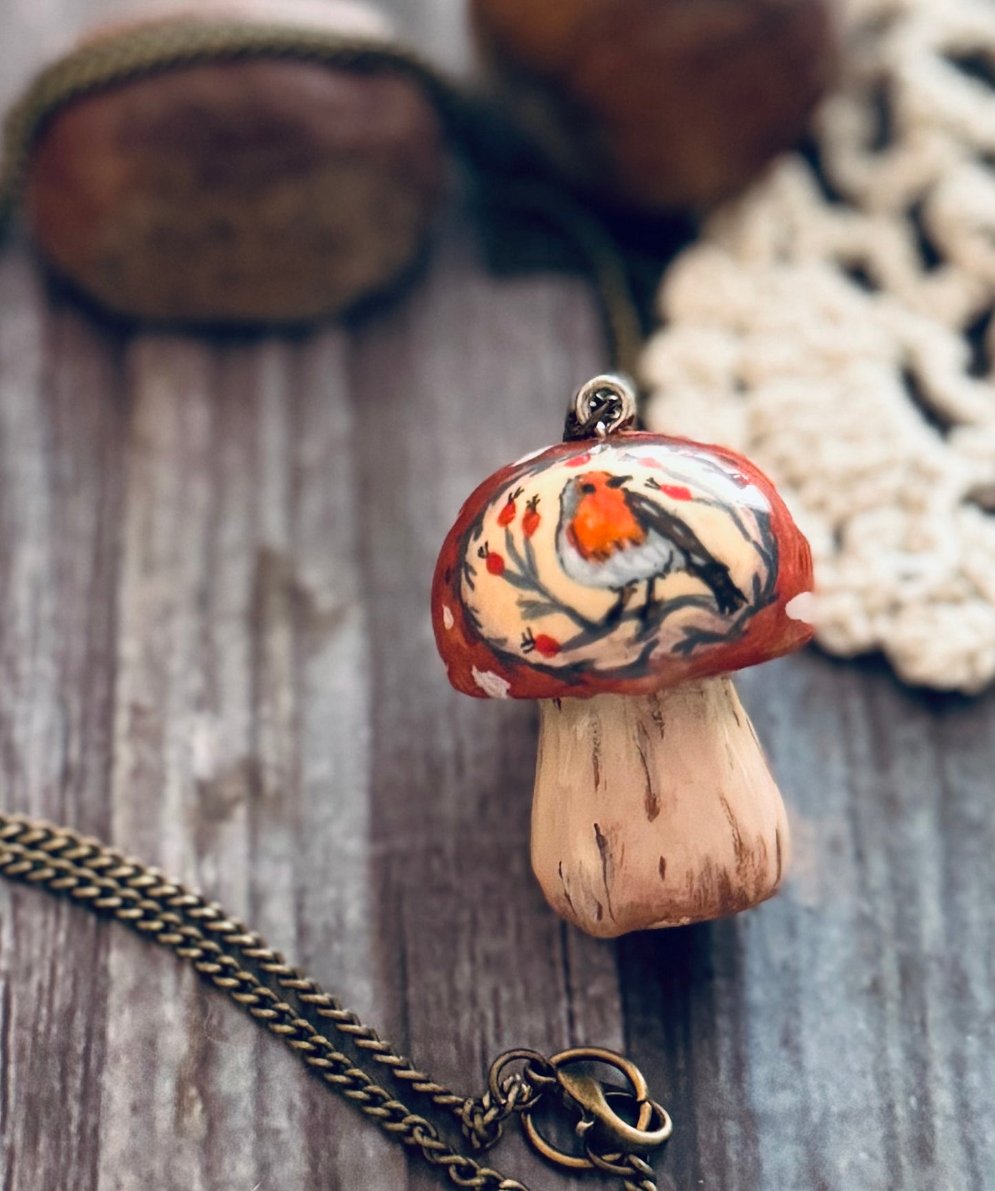 Faery Mushroom with Robin necklace