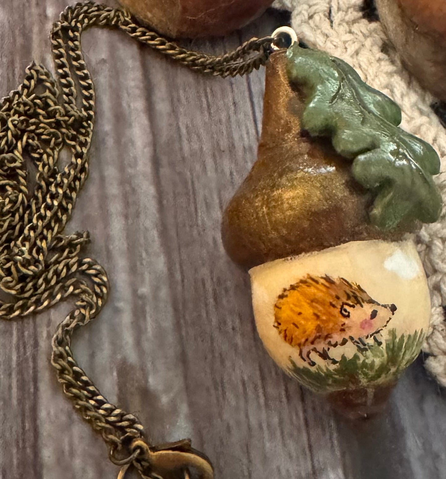 Faery Acorn with Hedgehog necklace