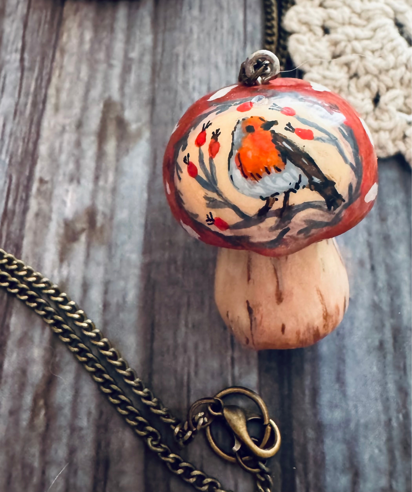 Faery Mushroom with Robin necklace