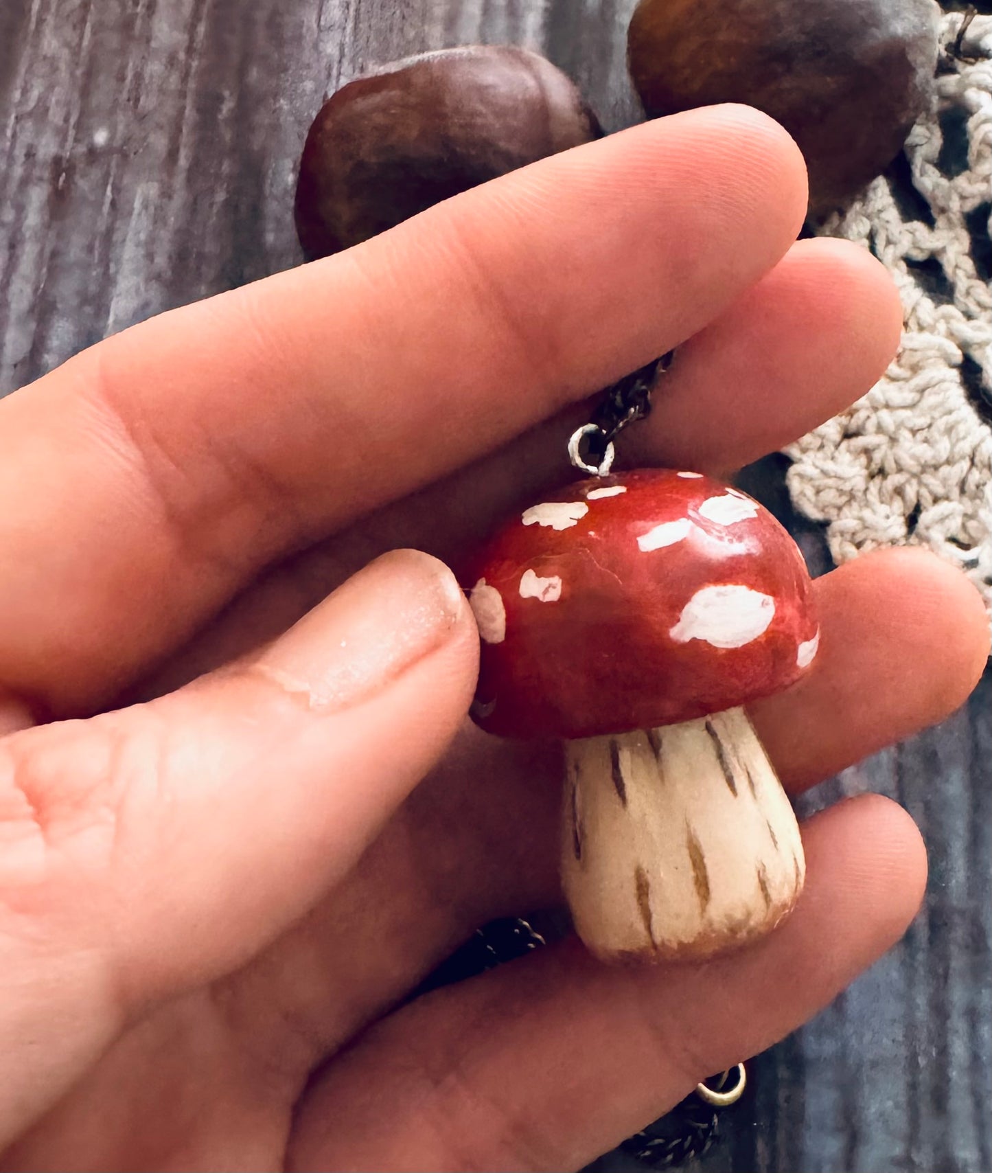 Faery Mushroom with Robin necklace