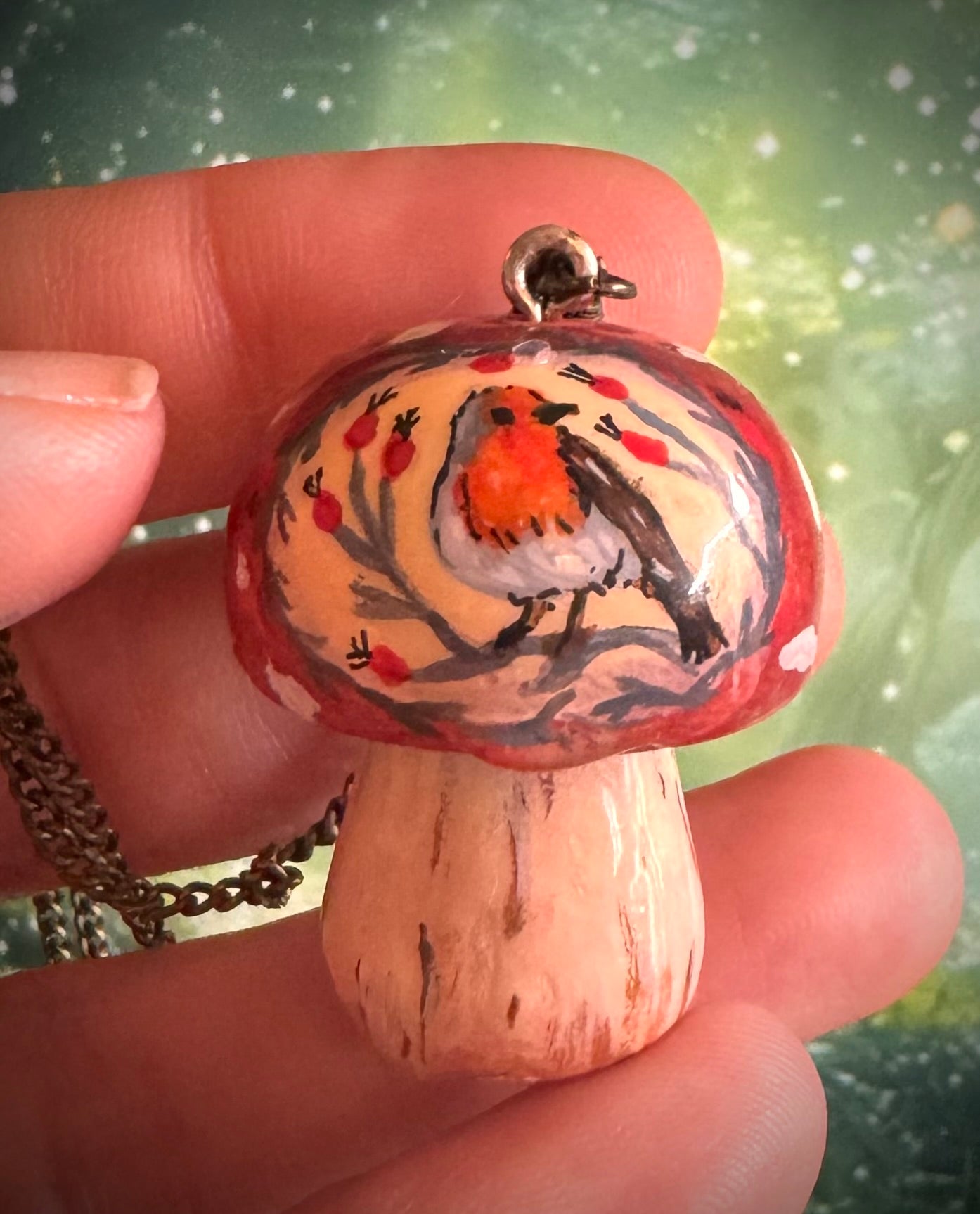 Faery Mushroom with Robin necklace