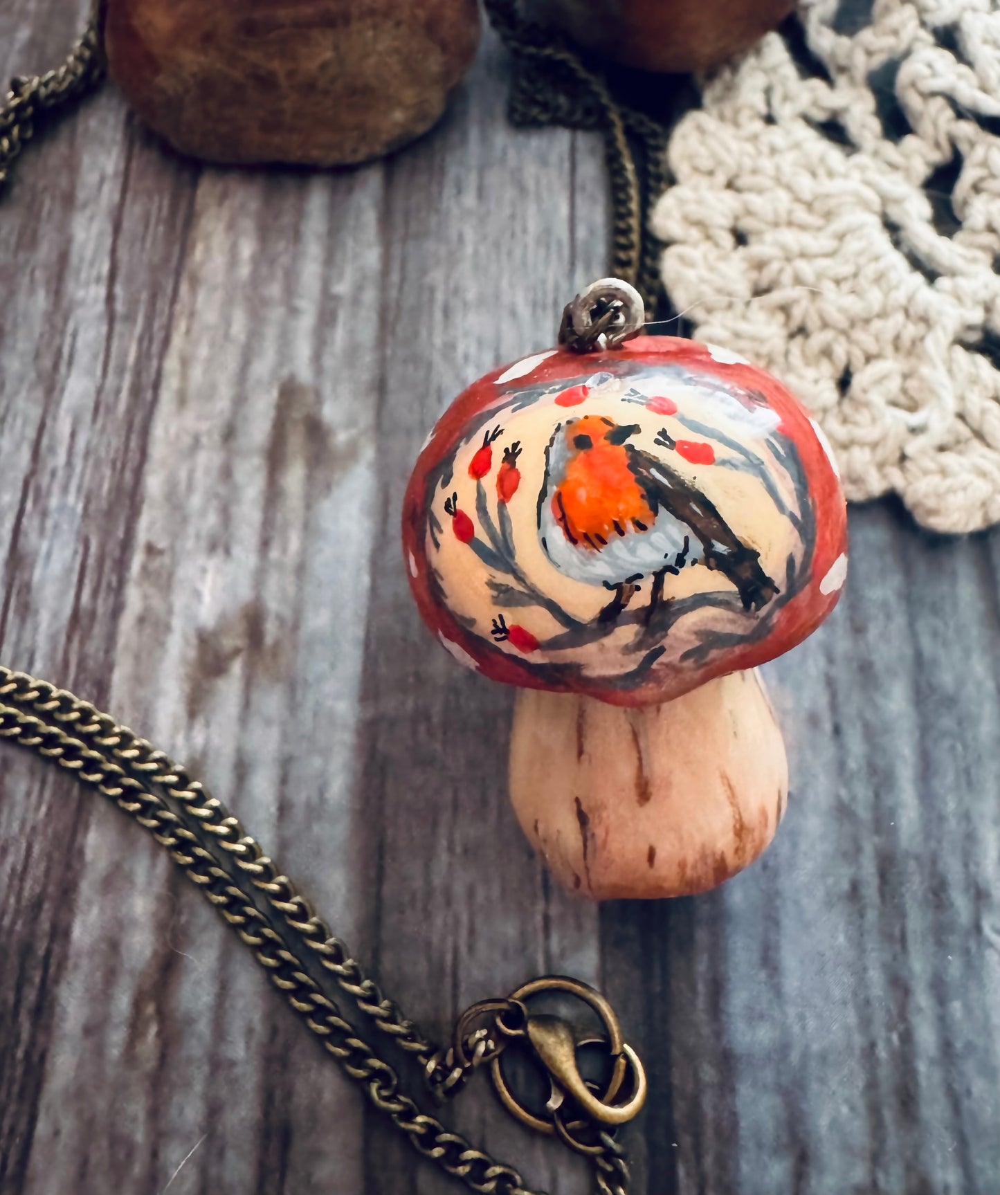 Faery Mushroom with Robin necklace