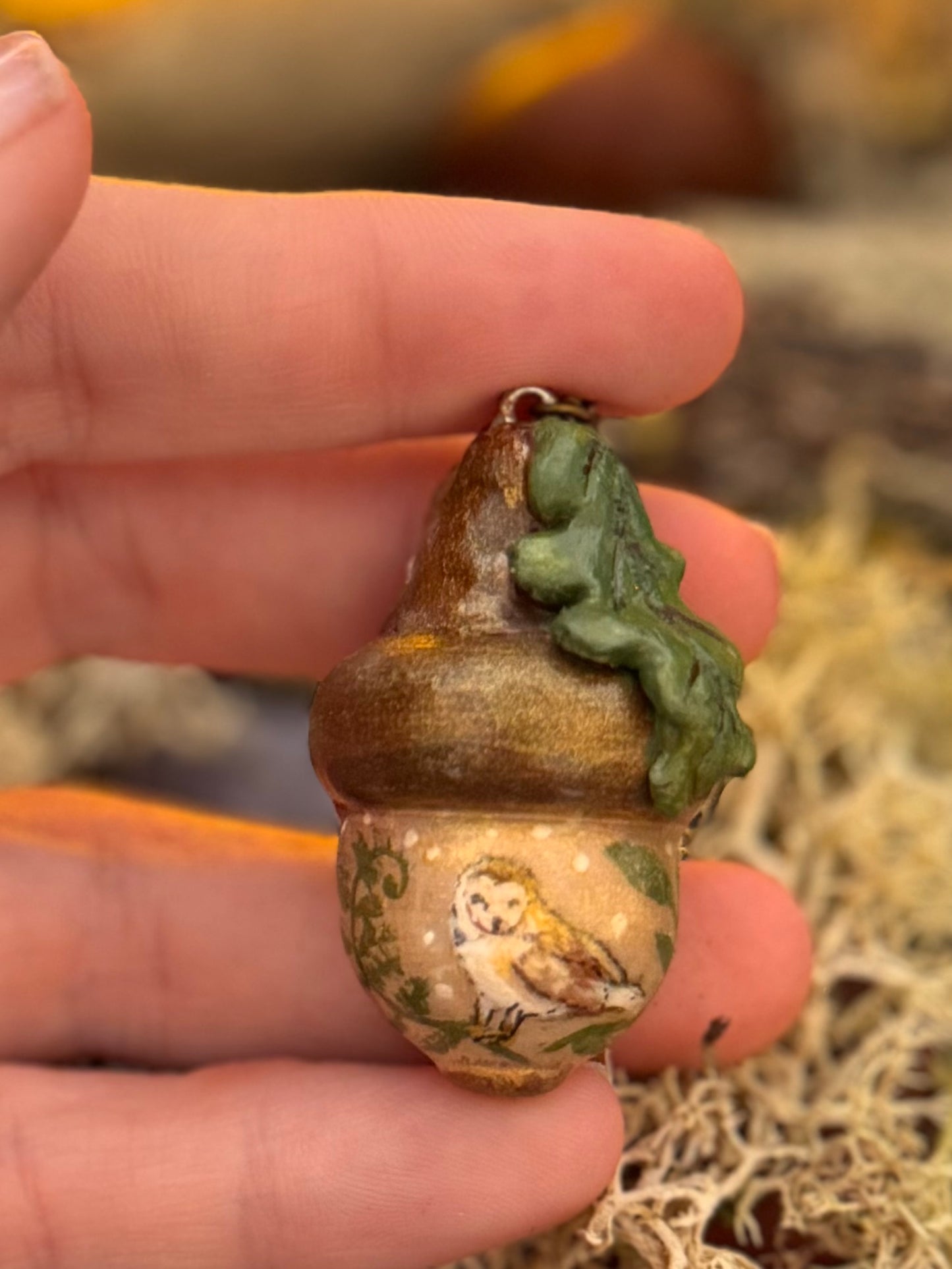 Faery Acorn with Barn Owl necklace