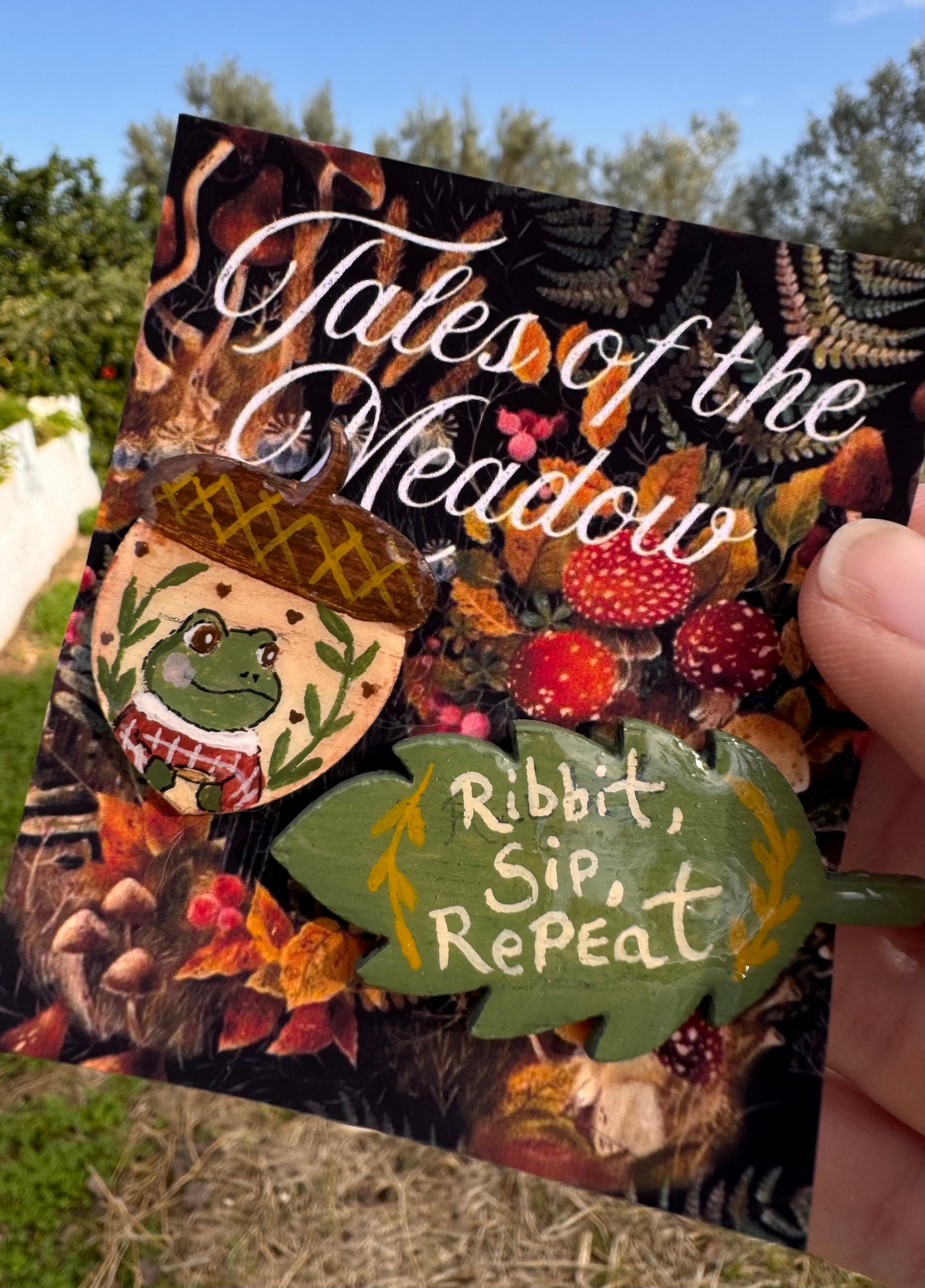 ✨only 1 pair✨Ribbit, Sip, Repeat . 2 matching handmade badges (Free Shipping)