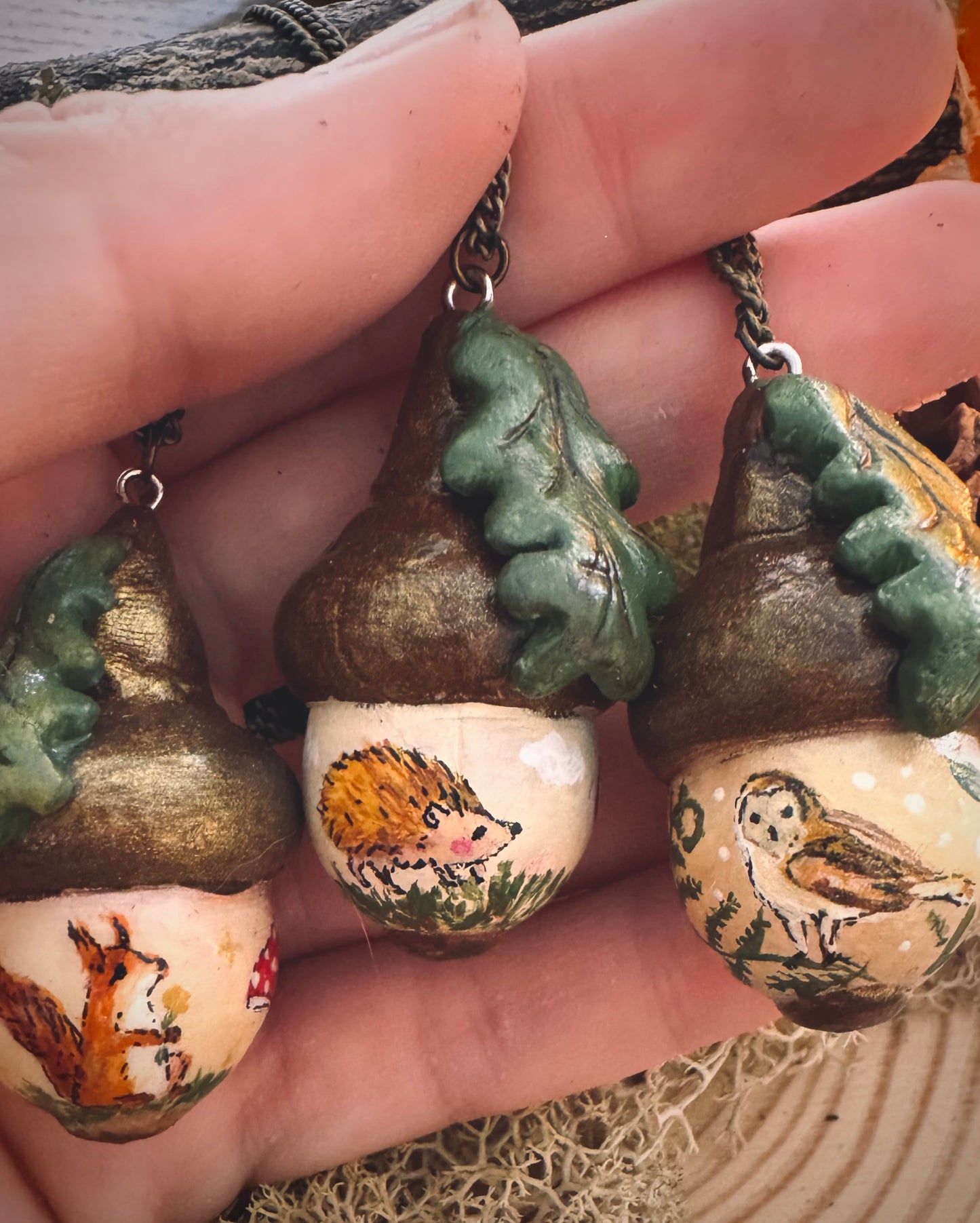 Faery Acorn with Hedgehog necklace