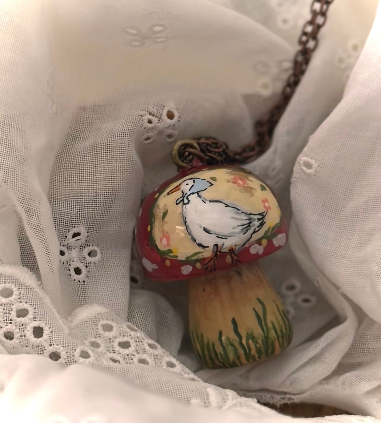 Faery Mushroom “Mama Goose” necklace