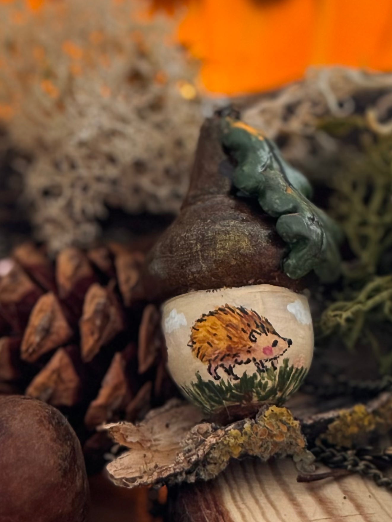 Faery Acorn with Hedgehog necklace